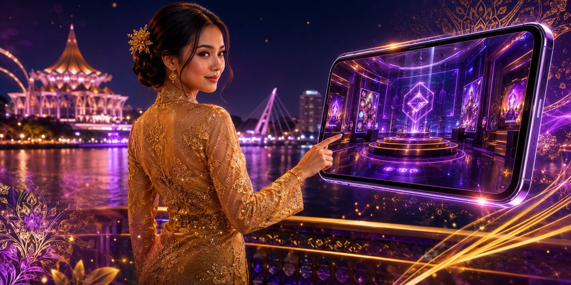 Pengguna Kuching mengakses platform 1815 melalui telefon mudah alih dengan pakaian kebaya